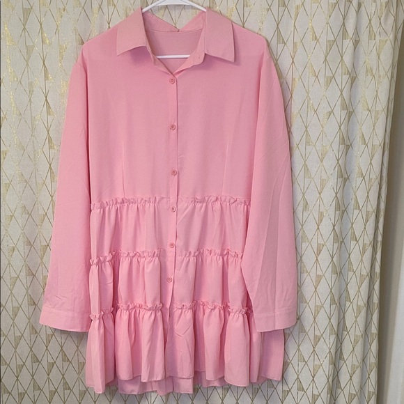 Pink Ruffled Button-Up Blouse - Picture 2 of 2